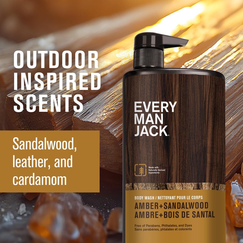 Every Man Jack Nourishing Amber + Sandalwood Mens Body Wash for All Skin Types - Cleanse, Nourish, and Hydrate Skin with Naturally Derived Coconut, Glycerin - 33.8 fl oz - 2 Bottles - Image 3