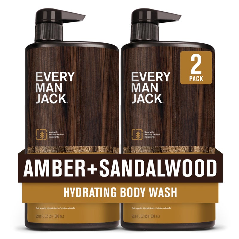 Every Man Jack Nourishing Amber + Sandalwood Mens Body Wash for All Skin Types - Cleanse, Nourish, and Hydrate Skin with Naturally Derived Coconut, Glycerin - 33.8 fl oz - 2 Bottles - Image 1
