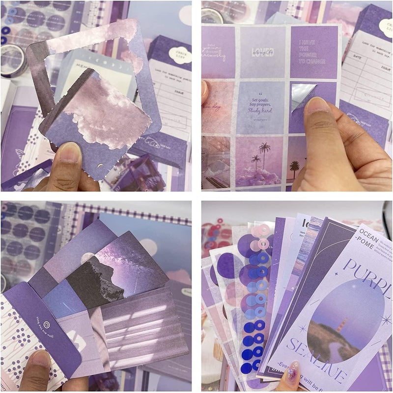 BONDWET Vintage Aesthetic Scrapbook Kit 346 Pcs A6 Grid Notebook Washi Stickers Envelopes Scrapbook Papers Folding Labels Photo Frames Calendar Stickers Stickers Moonlight - Image 4