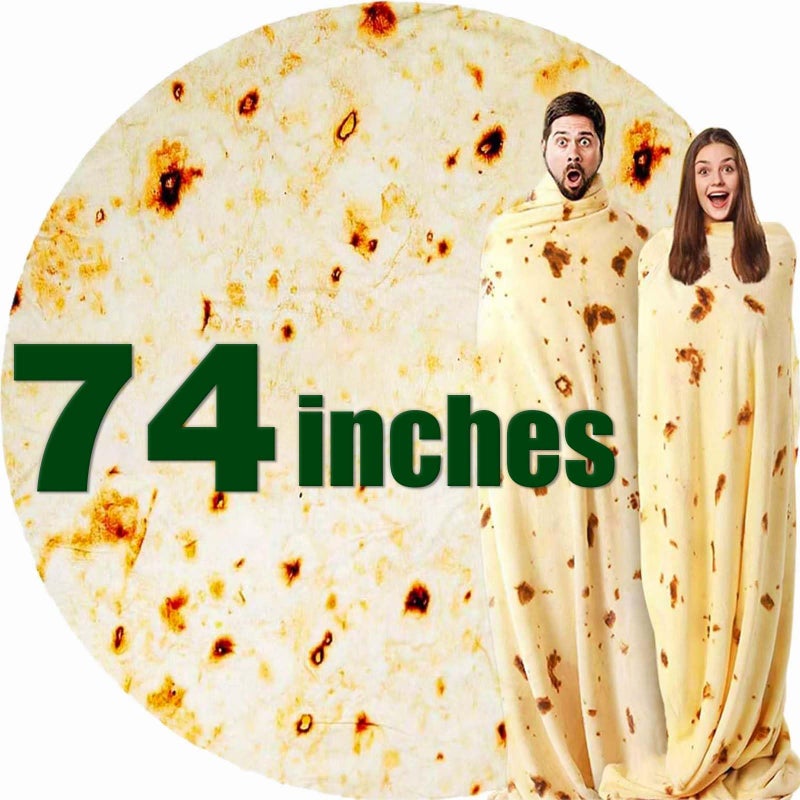 Acteb 74in Burrito Tortilla Blanket White Elephant Gifts for Adults Useful Throw Blankets Women Men Party Cool Stuff Novelty Gag Soft Fleece Wrap - Image 1