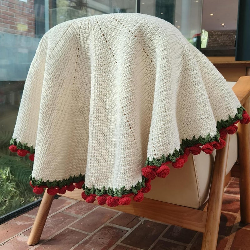 Longhui bedding بطانية الزهور المطرزة، بطانية محبوكة يدويًا مع زهور الورد، هدية رومانسية جميلة لها، لصديقتها، أم، عيد الأم، عيد الحب، ذكرى الزفاف، عيد الميلاد، وردة حمراء - Image 5