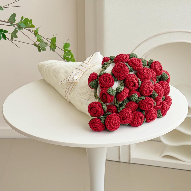 Longhui bedding بطانية الزهور المطرزة، بطانية محبوكة يدويًا مع زهور الورد، هدية رومانسية جميلة لها، لصديقتها، أم، عيد الأم، عيد الحب، ذكرى الزفاف، عيد الميلاد، وردة حمراء - Image 1
