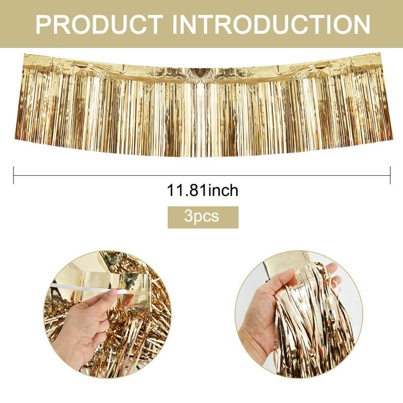 BEISHIDA بيشيدا 3 عبوات من زينة الشريط المعدني المتلألئ لتزيين الجدران باللون الشمبانيا - Image 2