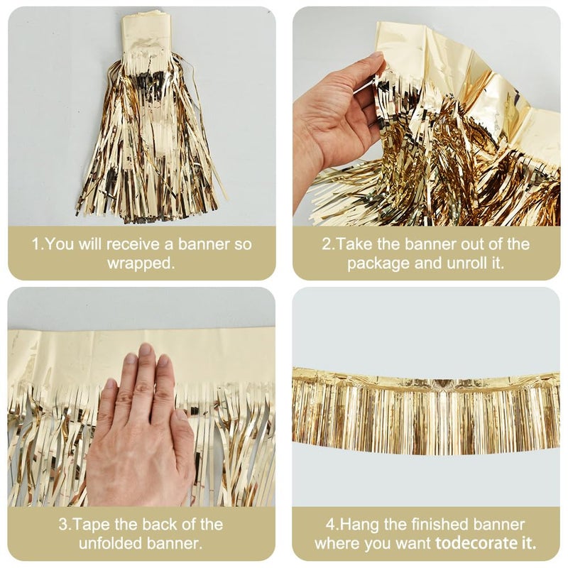 BEISHIDA بيشيدا 3 عبوات من زينة الشريط المعدني المتلألئ لتزيين الجدران باللون الشمبانيا - Image 1