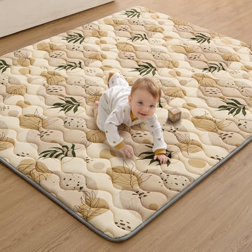 Blissful Diary Baby Play Mats for Floor, 71x59 Inch Extra Thicker & Large Soft Cushioning Foam Playmats for Babies and Toddlers, Foldable Washable Baby Crawling Mat for Playpen, Earth Tones Design - Image 1
