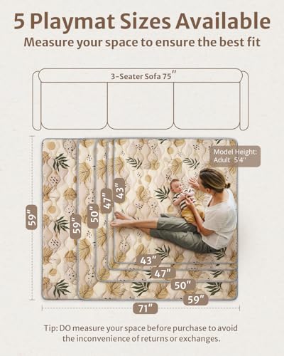 Blissful Diary Baby Play Mats for Floor, 71x59 Inch Extra Thicker & Large Soft Cushioning Foam Playmats for Babies and Toddlers, Foldable Washable Baby Crawling Mat for Playpen, Earth Tones Design - Image 3