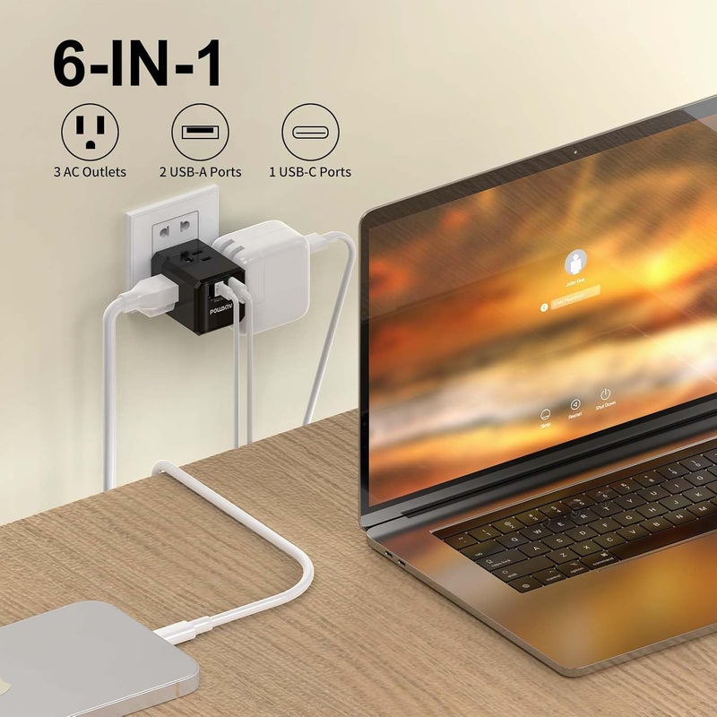 POWSAV Cruise Ship Essentials, 3-Side Outlet Splitter with 3 USB Ports(1 USB C) USB Wall Charger, Outlet Extender for Home, Office and Cruise, ETL Listed, Black - Image 3