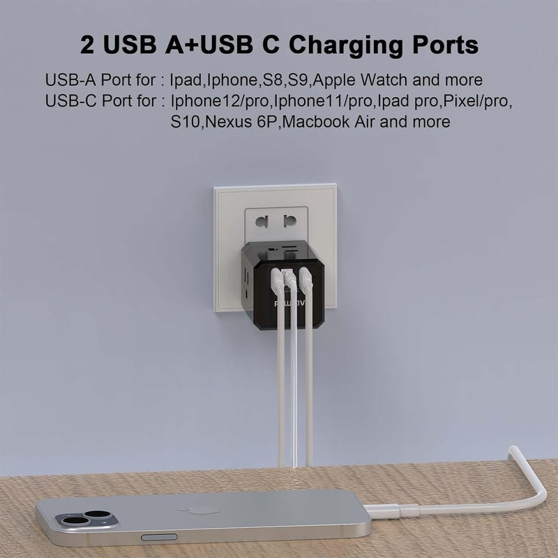 POWSAV Cruise Ship Essentials, 3-Side Outlet Splitter with 3 USB Ports(1 USB C) USB Wall Charger, Outlet Extender for Home, Office and Cruise, ETL Listed, Black - Image 4