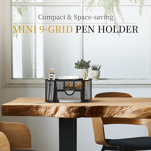 SUPEASY Mesh Desk Organizer, Desk Accessories & Workspace Organizers with Drawers, Pencil Holder for Desk with 9 Compartments for Office Supplies, 8.6 x 4.3 x 4.1 Inch, Black - Image 2
