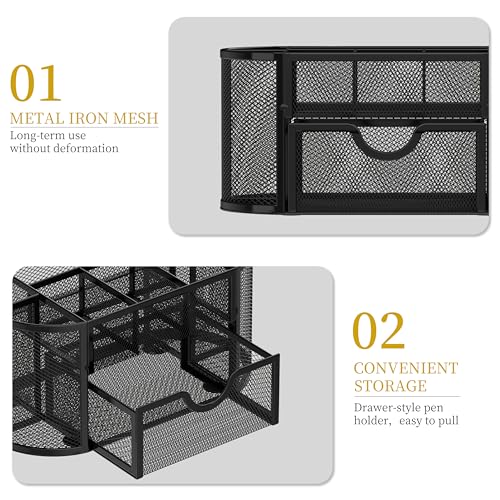 SUPEASY Mesh Desk Organizer, Desk Accessories & Workspace Organizers with Drawers, Pencil Holder for Desk with 9 Compartments for Office Supplies, 8.6 x 4.3 x 4.1 Inch, Black - Image 5