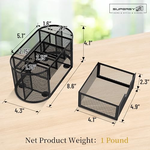 SUPEASY Mesh Desk Organizer, Desk Accessories & Workspace Organizers with Drawers, Pencil Holder for Desk with 9 Compartments for Office Supplies, 8.6 x 4.3 x 4.1 Inch, Black - Image 3