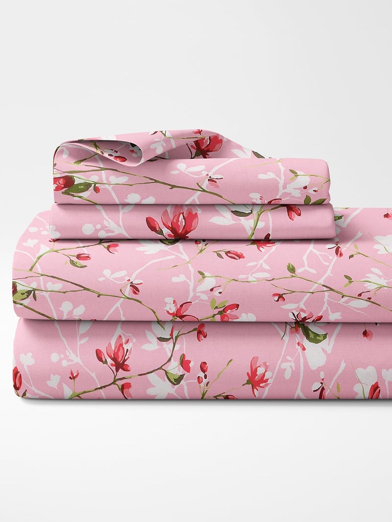 haus & kinder haus kinder Bedsheet for Double Bed Elastic Fitted Queen Size 186 TC 1 Fitted Bed Sheet for Double Size Bed 2 Pillow Covers 60 X 78 Inches 13 Inch Deep Pocket Summer Vinatge Romance Pink - Image 5