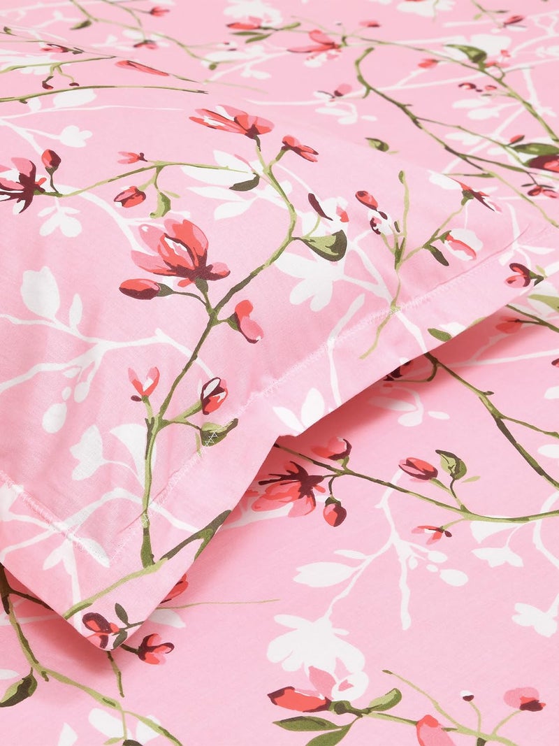 haus & kinder haus kinder Bedsheet for Double Bed Elastic Fitted Queen Size 186 TC 1 Fitted Bed Sheet for Double Size Bed 2 Pillow Covers 60 X 78 Inches 13 Inch Deep Pocket Summer Vinatge Romance Pink - Image 2