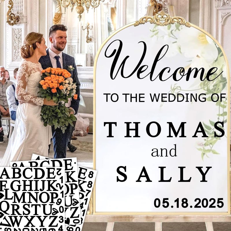 Haiddle Welcome to Our Wedding Signs Decals Customized Bride and Groom Names Mirror Decals Selfie Mirror Stickers for Wedding Party Date Personalized Marriage Decor DIY Lettering Wedding Welcome Vinyl Decals  - Image 1