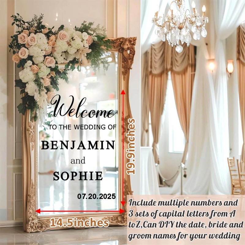 Haiddle Welcome to Our Wedding Signs Decals Customized Bride and Groom Names Mirror Decals Selfie Mirror Stickers for Wedding Party Date Personalized Marriage Decor DIY Lettering Wedding Welcome Vinyl Decals  - Image 5