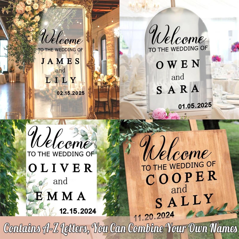 Haiddle Welcome to Our Wedding Signs Decals Customized Bride and Groom Names Mirror Decals Selfie Mirror Stickers for Wedding Party Date Personalized Marriage Decor DIY Lettering Wedding Welcome Vinyl Decals  - Image 3