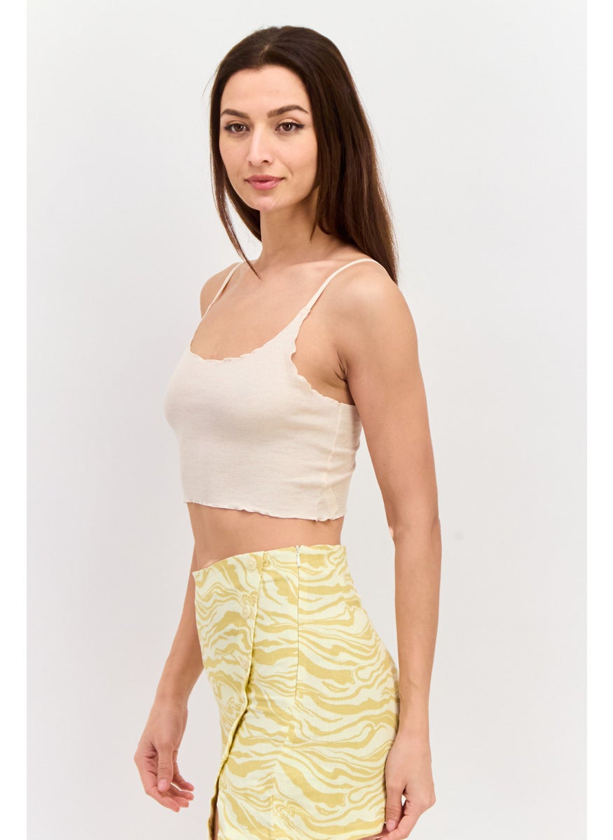 Etam Women Square Neck Sleeveless Textured Top, Beige  - Image 2