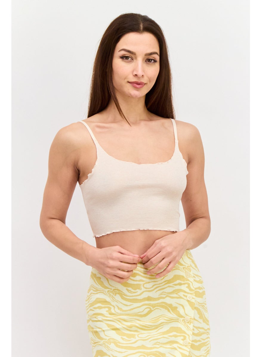Etam Women Square Neck Sleeveless Textured Top, Beige  - Image 1