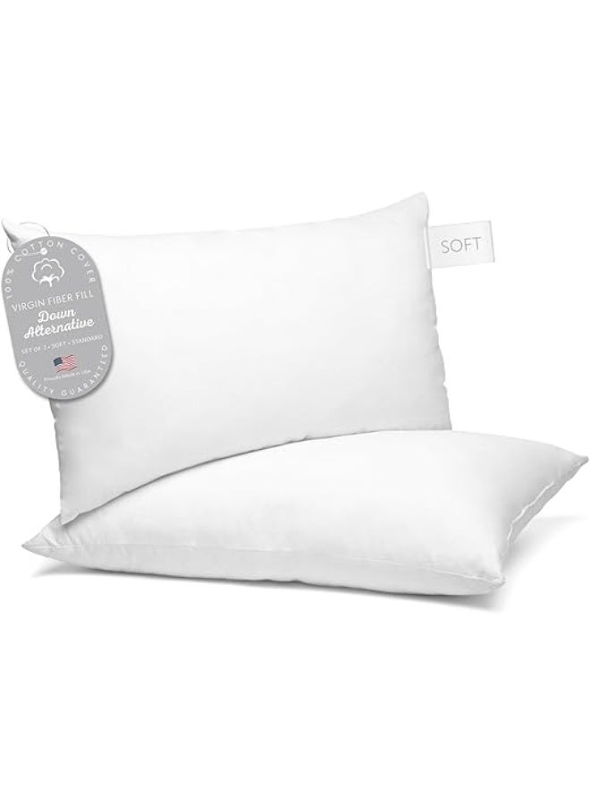 Digital Decor 100% Cotton Down-Alternative Hotel Pillows - Set of 2, Soft, - Image 1