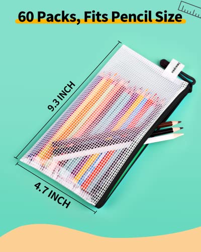 Smarpau 60pcs Zipper Pencil Pouch, 9.3" x 4.7" Small Pencil Cases Bulk, Waterproof Mesh Zipper Pouch Bags for Organizing Travel, Office - Image 2
