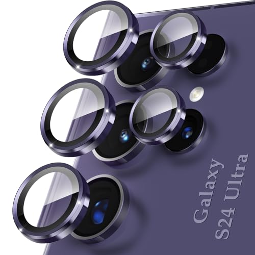 YWXTW Camera Lens Protector for Samsung Galaxy S24 Ultra Accessories, [3x Impact Resistance] Individual Metal Ring Tempered Glass Camera Screen Protector, Case Friendly, 1 Set (Titanium Violet) - Image 1