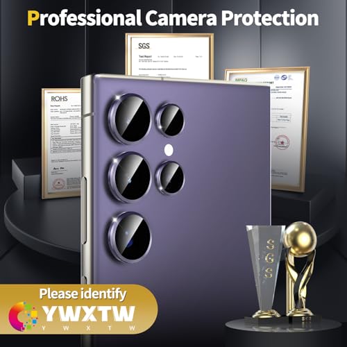 YWXTW Camera Lens Protector for Samsung Galaxy S24 Ultra Accessories, [3x Impact Resistance] Individual Metal Ring Tempered Glass Camera Screen Protector, Case Friendly, 1 Set (Titanium Violet) - Image 2