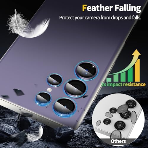 YWXTW Camera Lens Protector for Samsung Galaxy S24 Ultra Accessories, [3x Impact Resistance] Individual Metal Ring Tempered Glass Camera Screen Protector, Case Friendly, 1 Set (Titanium Violet) - Image 4