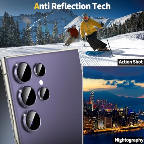 YWXTW Camera Lens Protector for Samsung Galaxy S24 Ultra Accessories, [3x Impact Resistance] Individual Metal Ring Tempered Glass Camera Screen Protector, Case Friendly, 1 Set (Titanium Violet) - Image 3