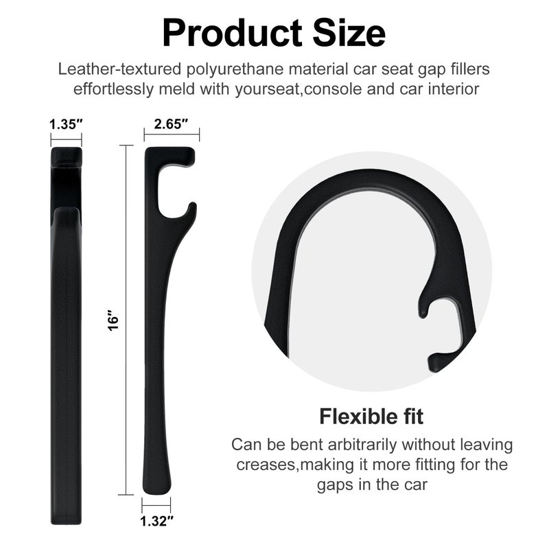 JAGASOL JAGAOSL Car Seat Gap Filler, Universal Fits Car SUV Truck PU Leather Crevice Blocker, Between Seat and Center Console, Stops Cellphone Wallet Keys Coins from Dropping, 2 Pack Black - Image 2