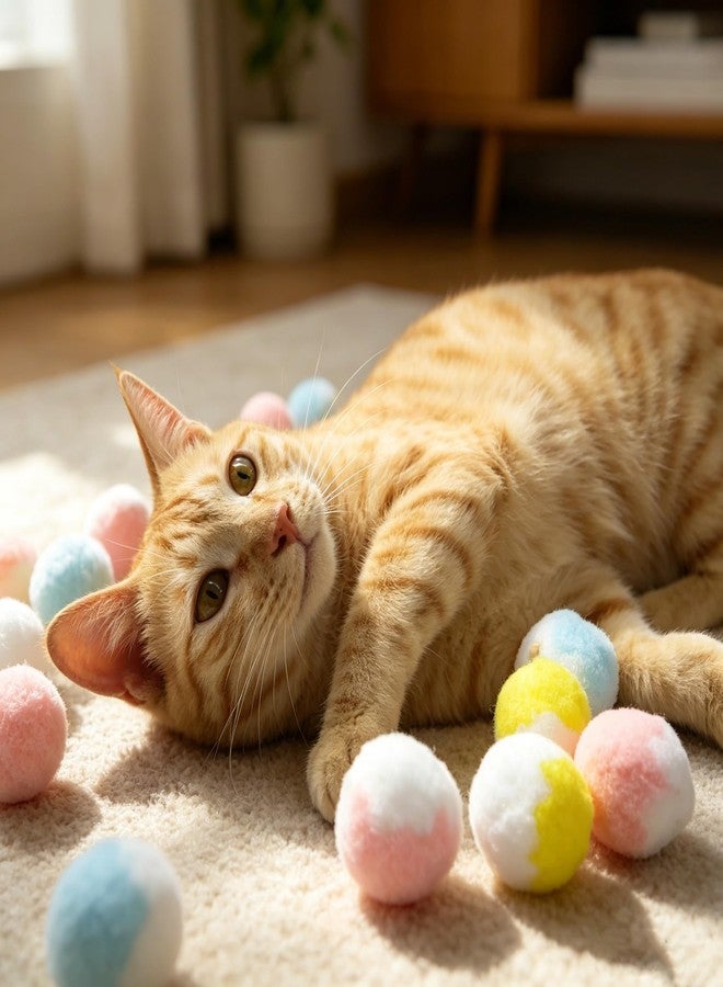 DEFKIYT Elastic Plush Balls for Cats, 12PCS 1.78inch Soft Pom Pom Balls for Indoor Pets Assorted Colors Large Training Play Toys Interactive Fuzzy for Kitten - Image 2