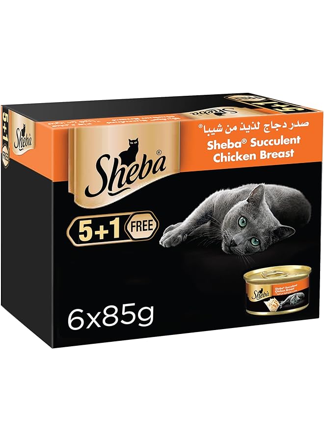 شيبا طعام رطب للقطط معلب صدور الدجاج اللذيذة المصنوعة من الدجاج الطبيعي بالإضافة إلى الفيتامينات والمعادن الأساسية طعام رطب مصنوع من تركيبة خالية من الحبوب ومناسب للقطط الحساسة 6 × 85 جرام - Image 1