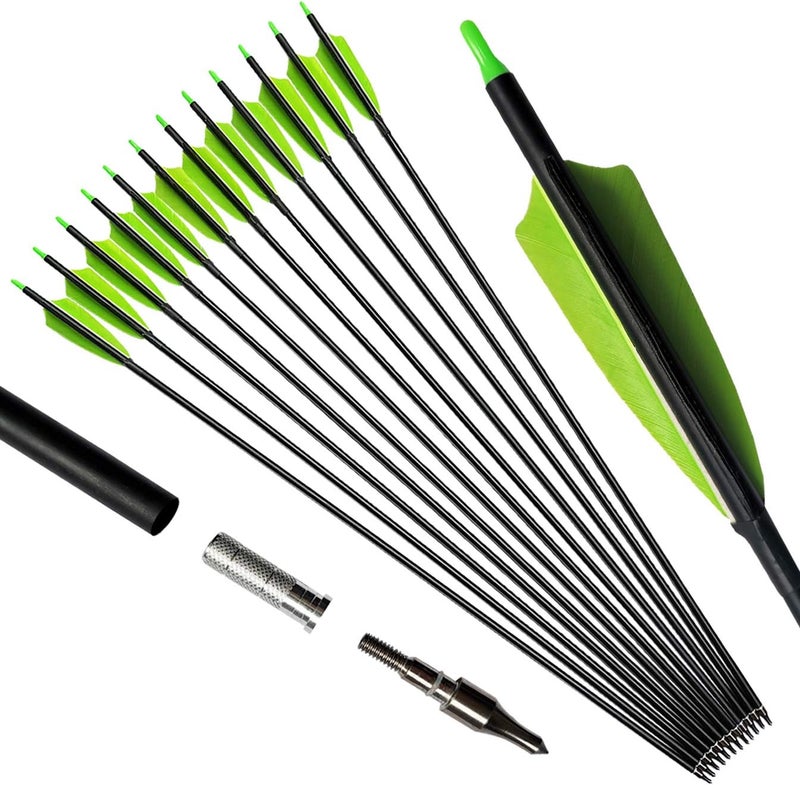 PANDARUS Archery 31-Inch Carbon Hunting Arrows, Turkey Feather Fletching with Replaceable Points, Targeting Practice Arrows Spine 500 for Recurve Bow, Longbow, Traditional Bow - Image 1