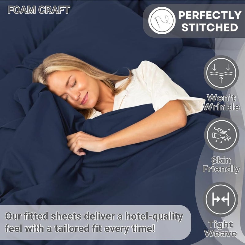 FOAM CRAFT 100% Cotton Navy Fitted Bed Sheet King Size with Elastic Closure - Image 4
