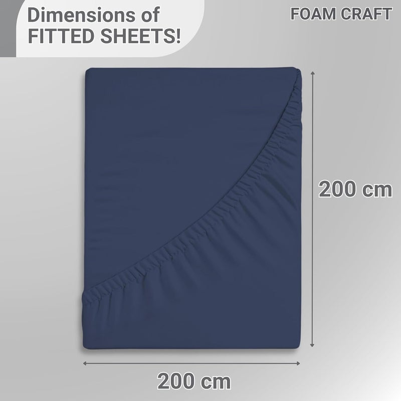 FOAM CRAFT 100% Cotton Navy Fitted Bed Sheet King Size with Elastic Closure - Image 2