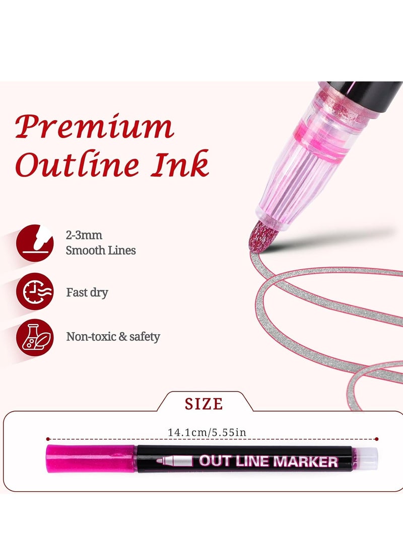 Generic Outline Markers, Double Line Pens, 12 Colors Super Squiggles Shimmer Marker Set, Self-Outline Metallic Markers Pens for Doodling, Drawing, Greeting Card Making, DIY Art Crafts  - Image 4