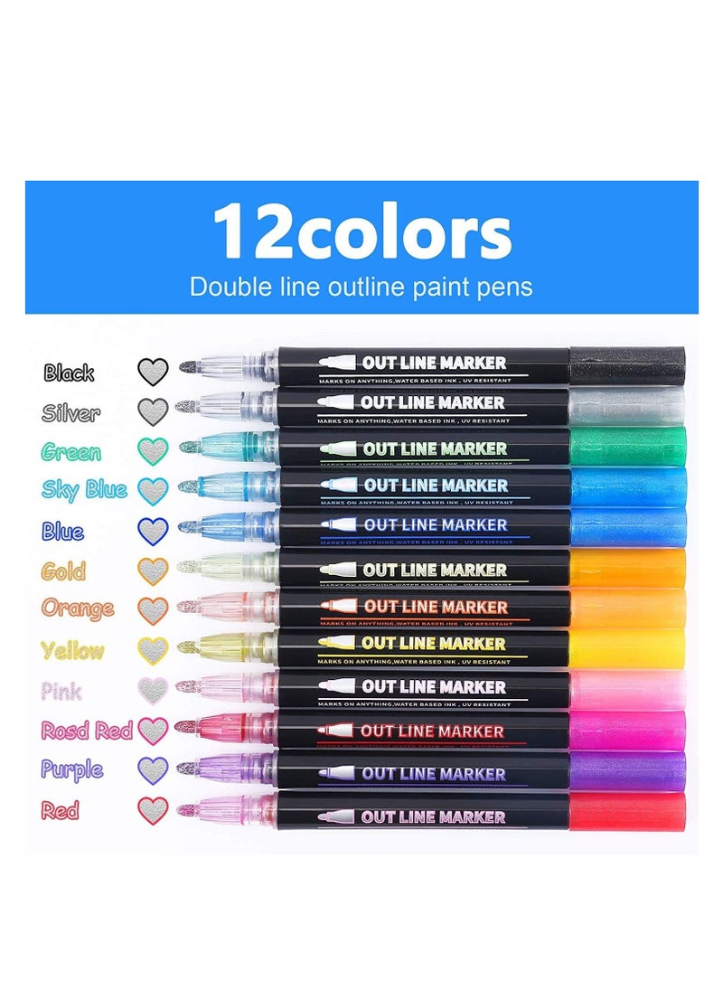 Outline Markers, Double Line Pens, 12 Colors Super Squiggles Shimmer Marker Set, Self-Outline Metallic Markers Pens for Doodling, Drawing, Greeting Card Making, DIY Art Crafts - pzsku/Z86C096D49AA5D1FD2A06Z/45/_/1721311798/6ad81056-17ef-4c08-9505-dae0228a6765