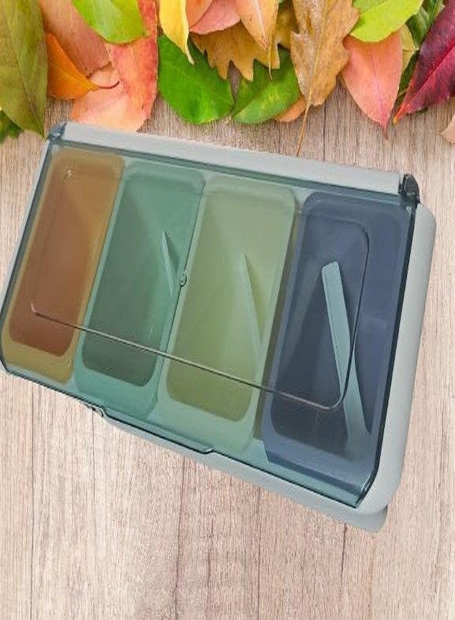 Mantavya Plastic Seasoning Spice Storage Box with Container, Masala Dabba Set For Kitchen, Home/4 Compartment Masala Dani Storage Rack with 4 Spoons See Through Lid - Image 2