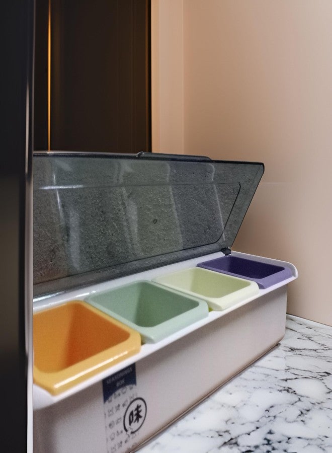 Mantavya Plastic Seasoning Spice Storage Box with Container, Masala Dabba Set For Kitchen, Home/4 Compartment Masala Dani Storage Rack with 4 Spoons See Through Lid - Image 5