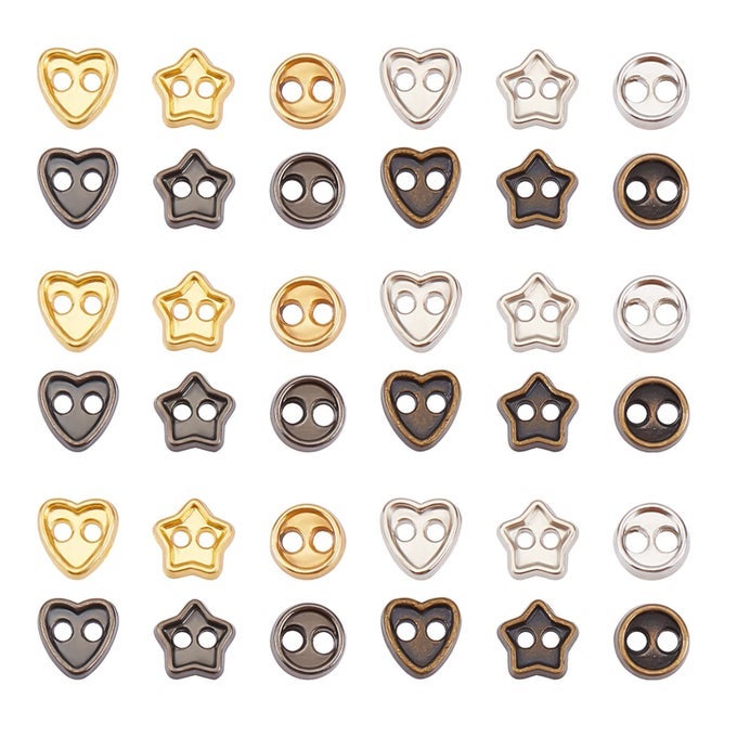 240 PCS 4 COLORS MINI METAL BUTTONS 4MM HEART STAR ROUND ALLOY BUTTONS FOR DOLL CLOTHES BAG DIY HANDMADE CRAFT