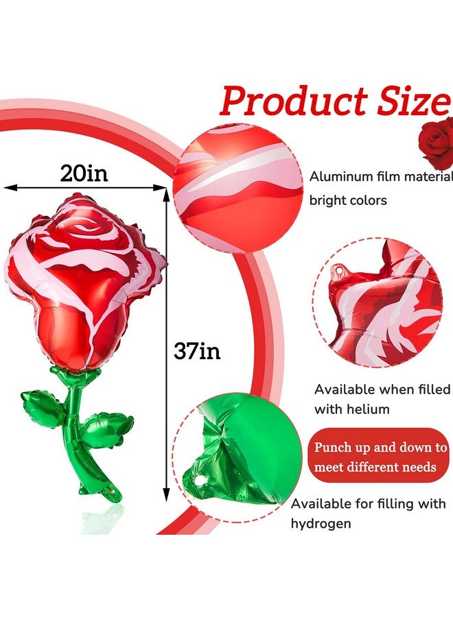 Gejoy 6 Pcs 37 Inch Red Rose Foil Balloons Rose Mother Day Balloons Flower Shaped Party Supplies for Romantic Special Night Wedding Birthday Baby Shower Graduation Valentines Day Decor - Image 2