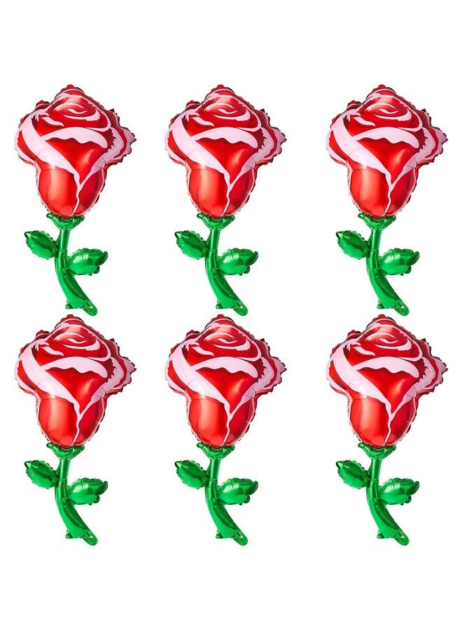 Gejoy 6 Pcs 37 Inch Red Rose Foil Balloons Rose Mother Day Balloons Flower Shaped Party Supplies for Romantic Special Night Wedding Birthday Baby Shower Graduation Valentines Day Decor - Image 1