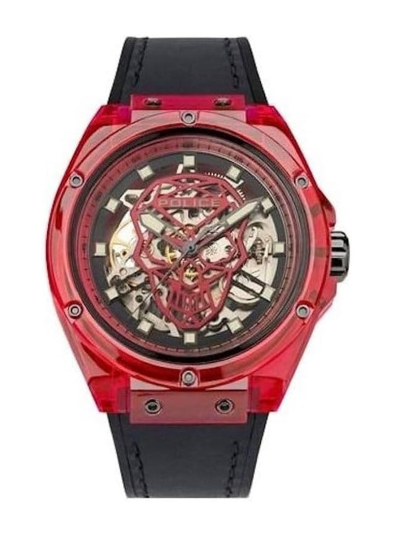 POLICE Men Translucent Black Dial Silicone Strap Automatic Watch for Men, 44mm - Image 1