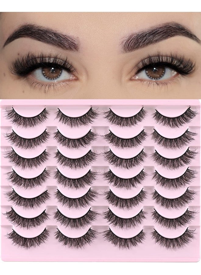 FARRED - Natural Lashes Short Eyelashes Wispy False Mink Lash Pack 14 Pair Natural Look Fluffy Cat Eye Strip Eyelash Small Fake Lashes Full Pestañas Sets For Mua And Beginners Daily Makeup (F1 | 8-14Mm) - Image 1