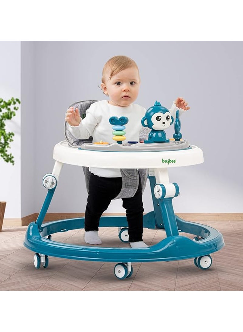 Baybee Drono Baby Walker for Kids, Round Kids Walker with 4 Seat Height Adjustable | Foldable Activity Walker for Baby with Food Tray & Musical Toy Bar | Walker Baby 6-18 Months Boys Girls (Blue) - Image 1