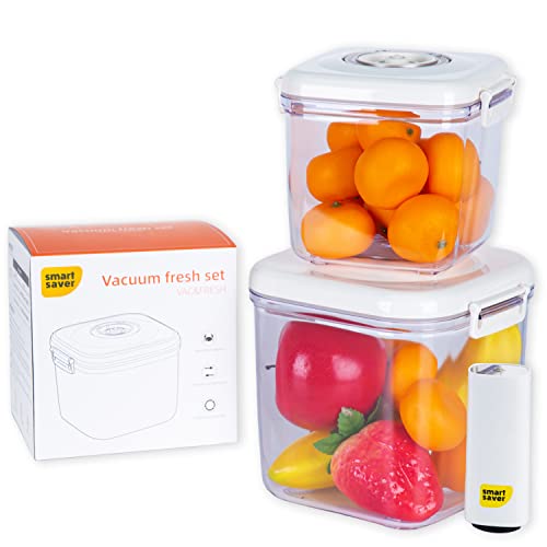 Smart Saver Food Storage Vacuum Seal 2 Containers (1x2600ml & 1x1300ml) with 1 Electric Vacuum Sealer Pump for Kitchen Organization, Preserve Food Longer, Airtight, Marinating Meat & for Pantry - Image 1