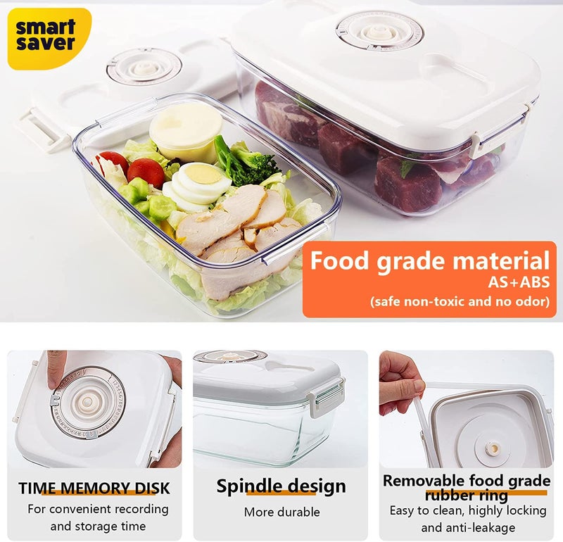 Smart Saver Food Storage Vacuum Seal 2 Containers (1x2600ml & 1x1300ml) with 1 Electric Vacuum Sealer Pump for Kitchen Organization, Preserve Food Longer, Airtight, Marinating Meat & for Pantry - Image 5