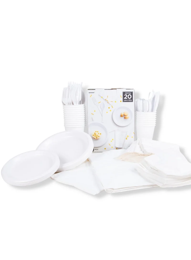 أمسكان Frosty White Premium Party Tableware Kit for 20 Guests