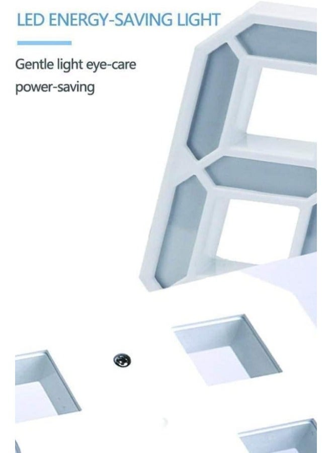3D الجدار شنقا المنبه الرقمي الأبيض على مدار الساعة الرقمية ، السطوع التلقائي قابل للتعديل ، 12 / 24 ساعة / تاريخ عرض درجة الحرارة ، ديكور المنزل الحديثة الكهربائية ضوء الليل المنبه - Image 4