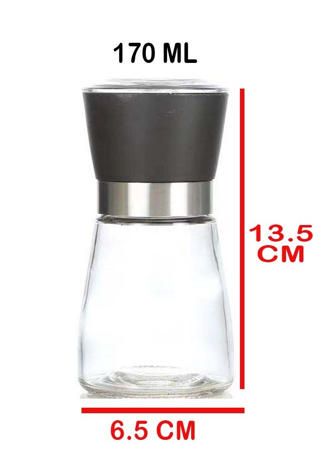 ZCM-HAPPY Set of 3-Piece Short Manual Glass Mill Grinding Bottle for Pepper and Sea Salt (13.5x6.5 cm)  - Image 2