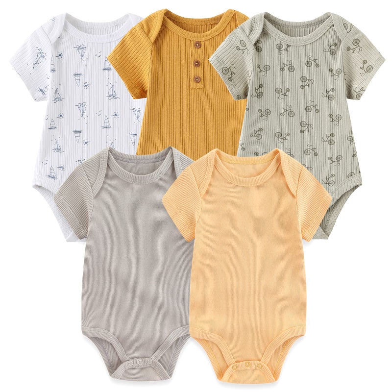 MAMIMAKA Newborn Baby Short Sleeve Bodysuit Cotton Babies Clothes for Boys and Girls,0-3 Months - Image 1